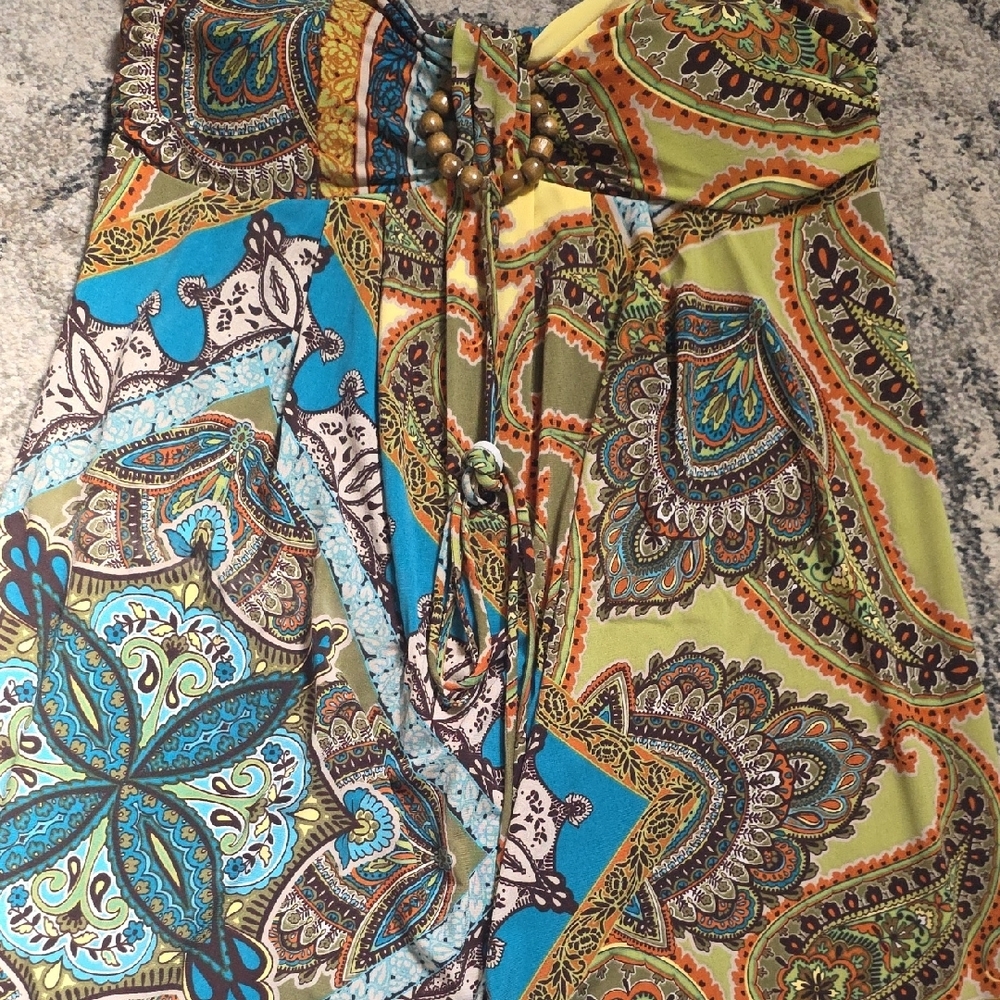 Saint Tropez West Orange, Turquoise and Brown Paisley Halter Maxi - Picture 9 of 9
